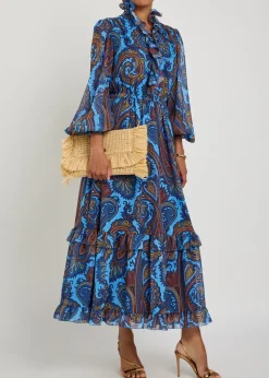 Paisley-print ruffled chiffon maxi dress