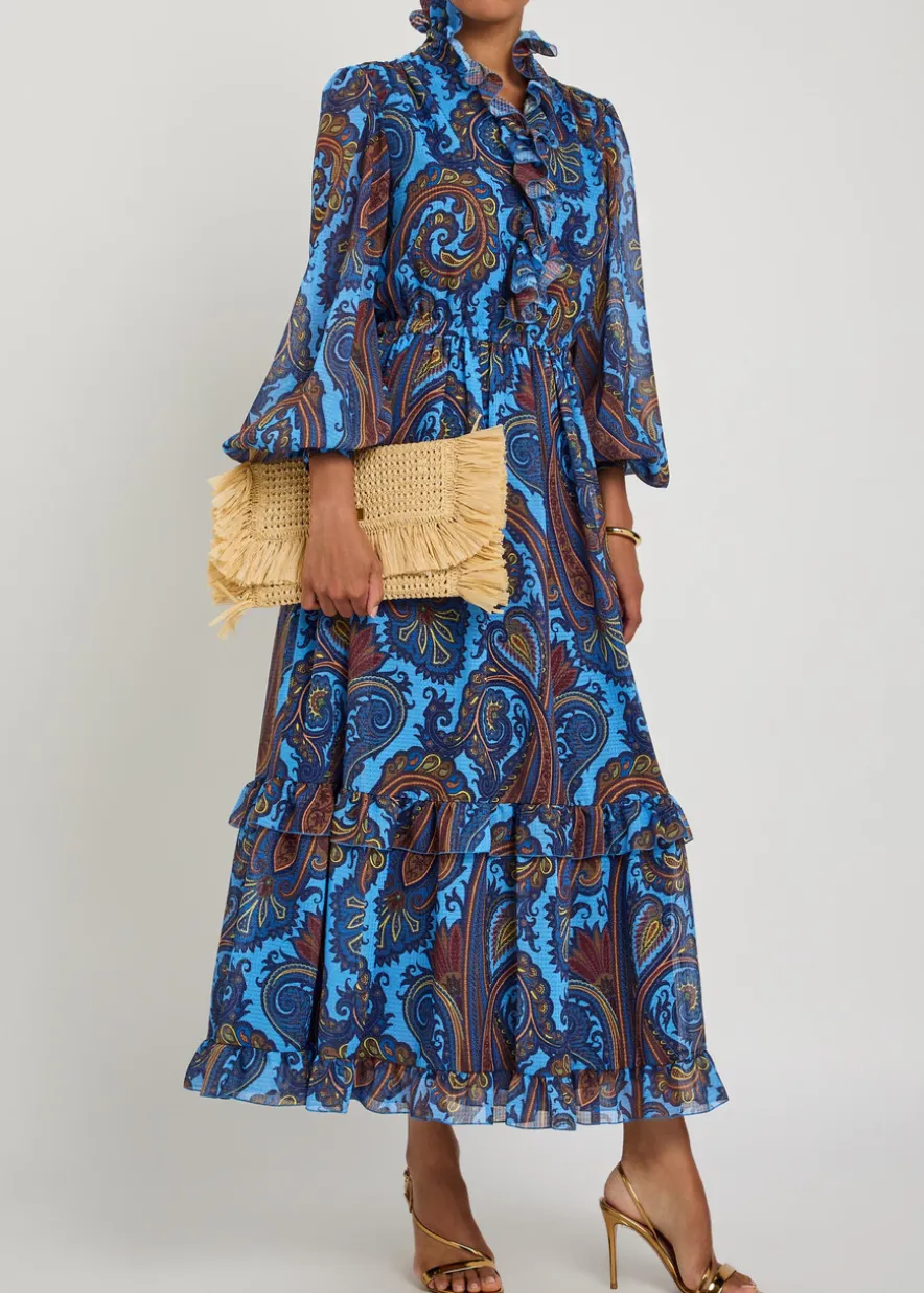 Paisley-print ruffled chiffon maxi dress