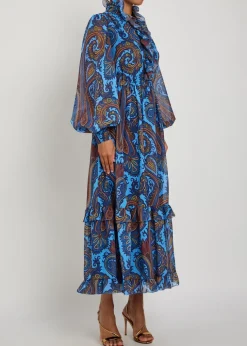 Paisley-print ruffled chiffon maxi dress