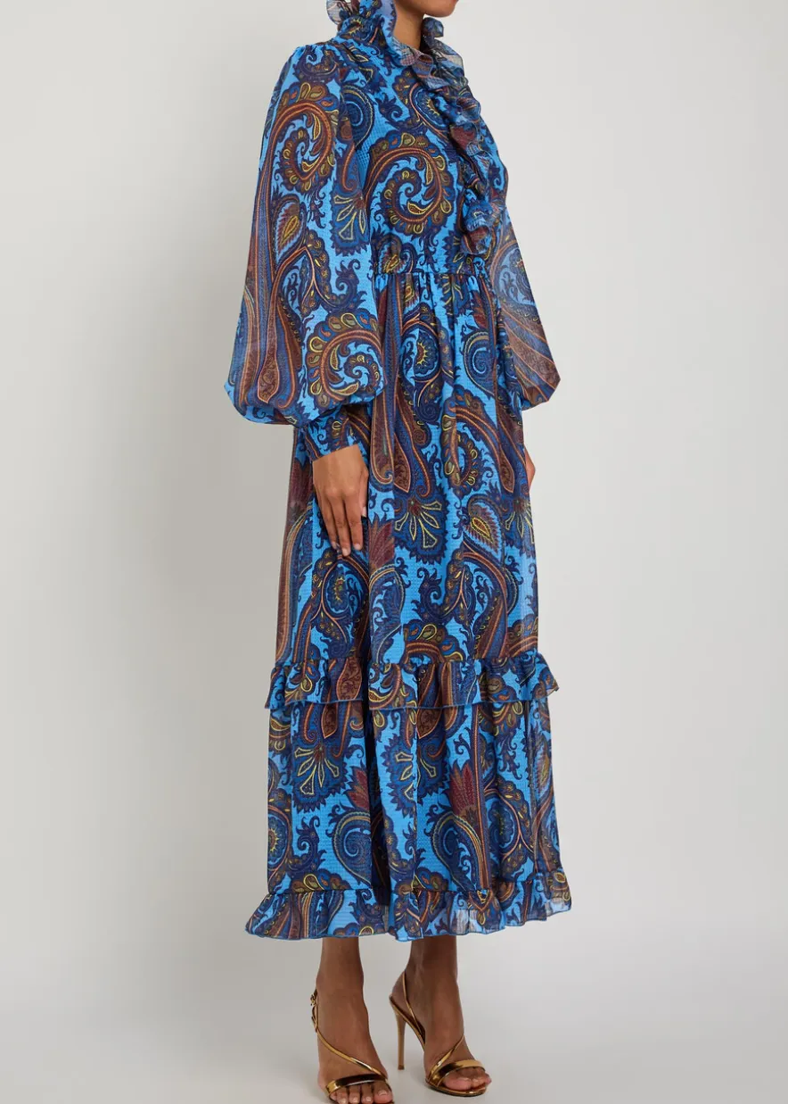 Paisley-print ruffled chiffon maxi dress