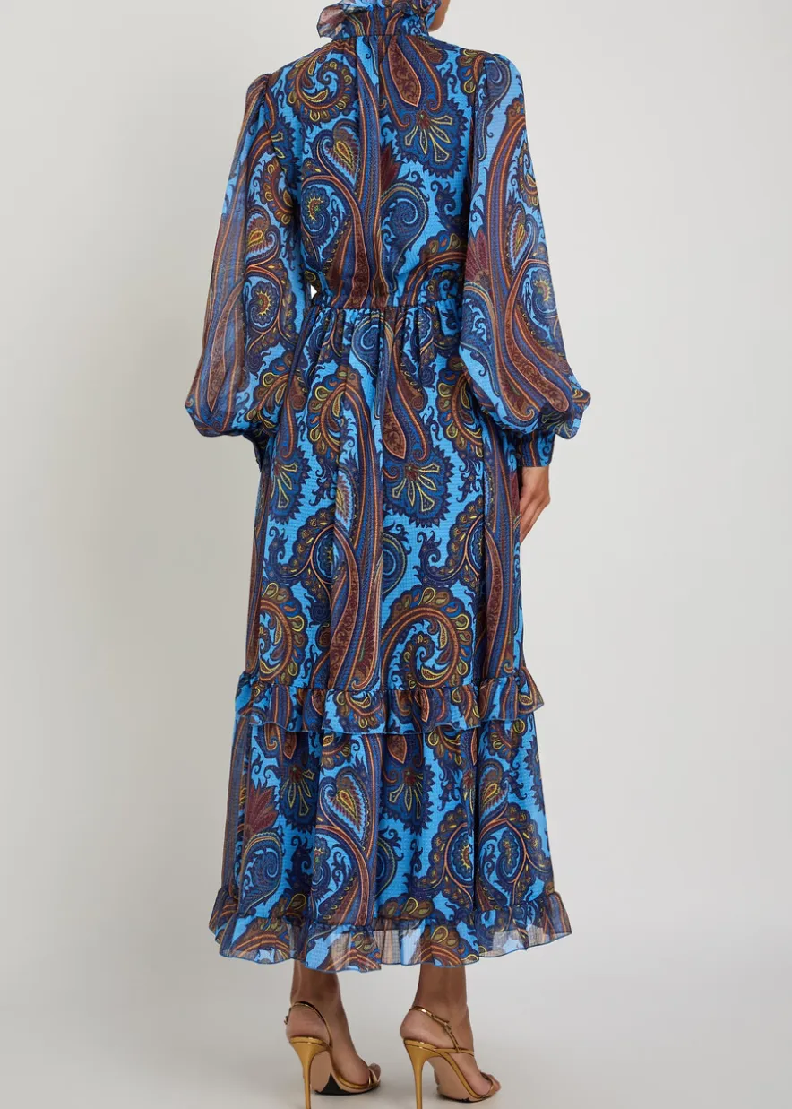 Paisley-print ruffled chiffon maxi dress