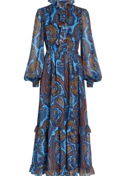 Paisley-print ruffled chiffon maxi dress
