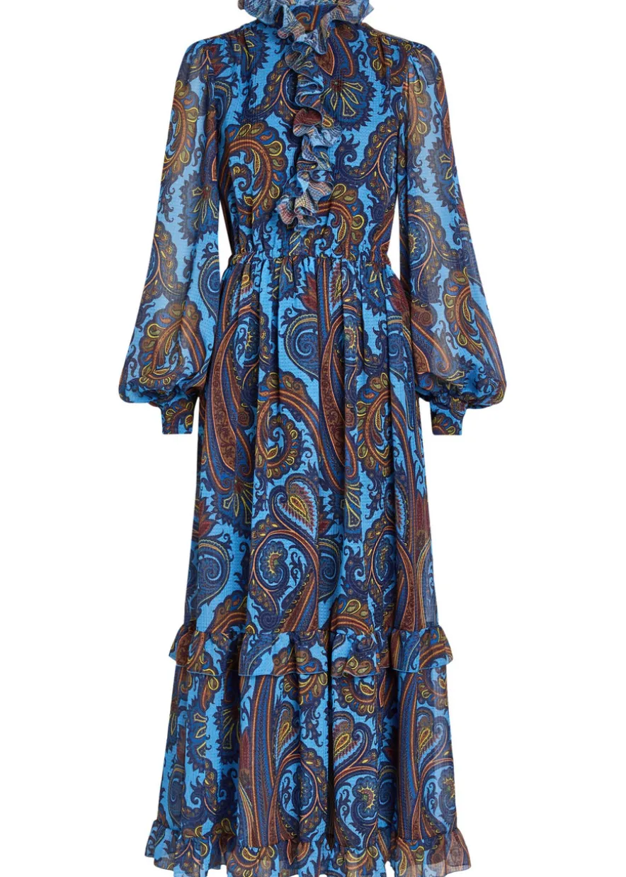 Paisley-print ruffled chiffon maxi dress