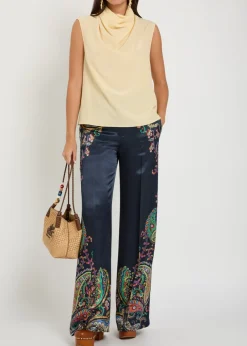 Paisley-print satin trousers