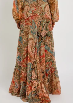 Paisley ruffled silk maxi skirt