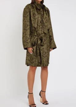 Paisley silk-twill midi dress