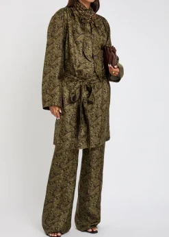 Paisley wide-leg silk-twill trousers