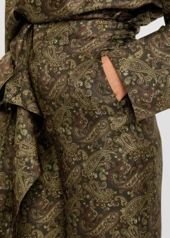 Paisley wide-leg silk-twill trousers
