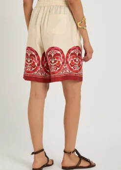 Palazzo printed silk-twill shorts