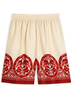 Palazzo printed silk-twill shorts