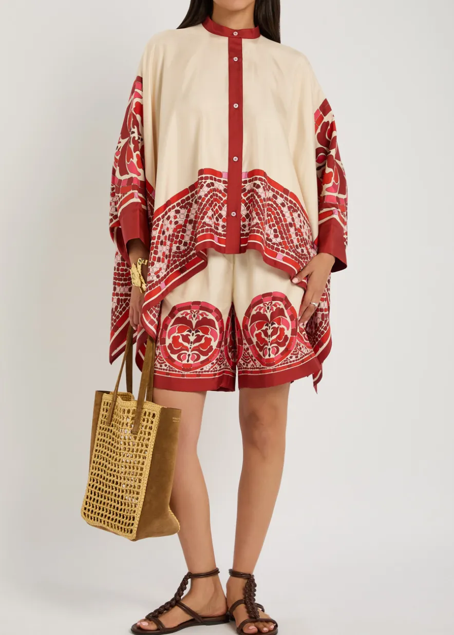 Palazzo printed silk-twill shorts