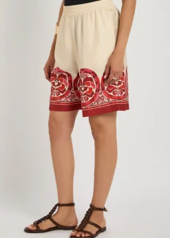 Palazzo printed silk-twill shorts