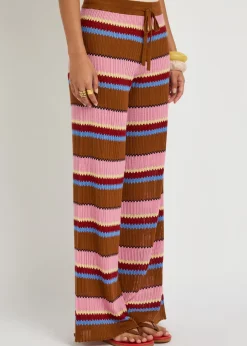 Palazzo striped-knit silk and linen-blend trousers