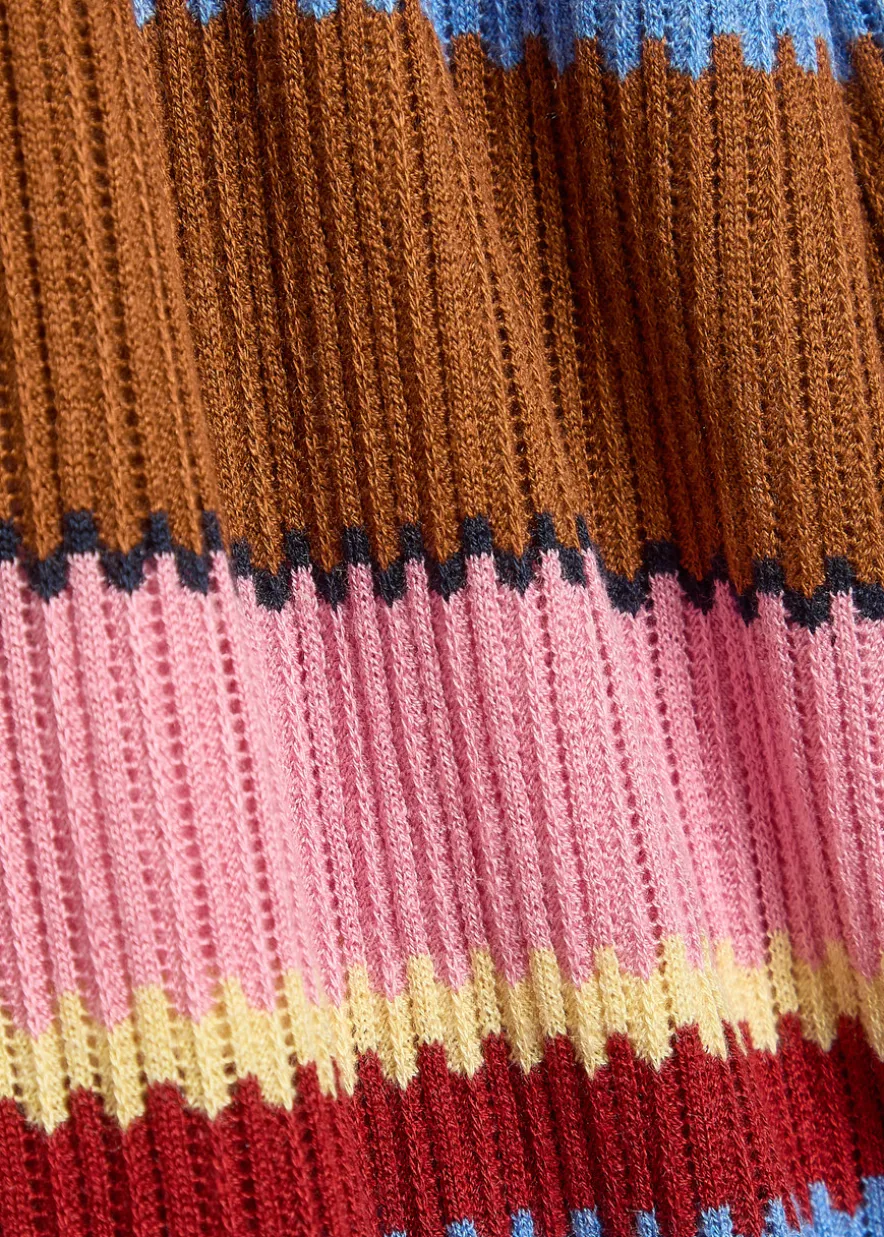 Palazzo striped-knit silk and linen-blend trousers