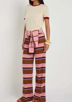 Palazzo striped-knit silk and linen-blend trousers