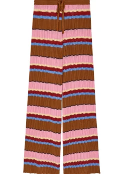 Palazzo striped-knit silk and linen-blend trousers