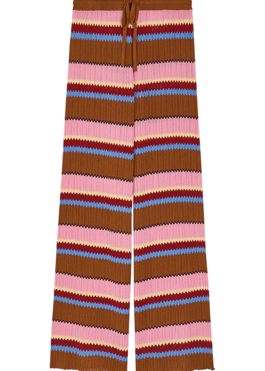 Palazzo striped-knit silk and linen-blend trousers