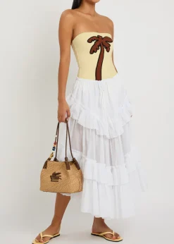 Palm Texture embroidered swimsuit
