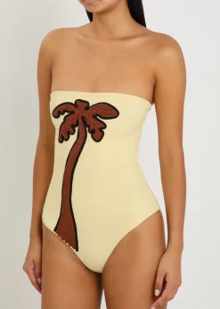 Palm Texture embroidered swimsuit