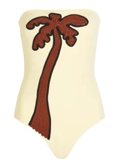 Palm Texture embroidered swimsuit