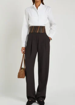 Panelled belted wool trousers