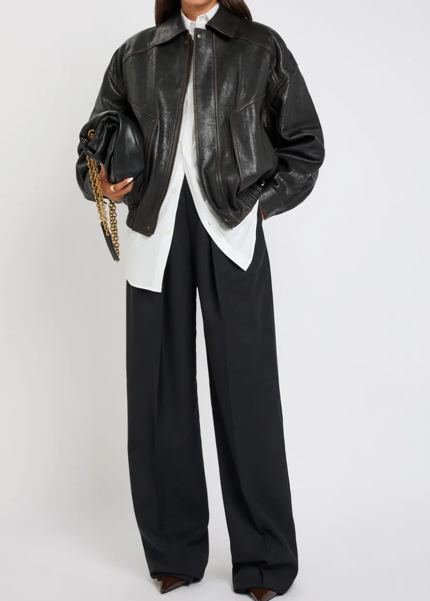 Panelled faded leather jacket
