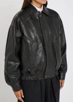 Panelled faded leather jacket