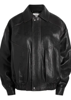 Panelled faded leather jacket