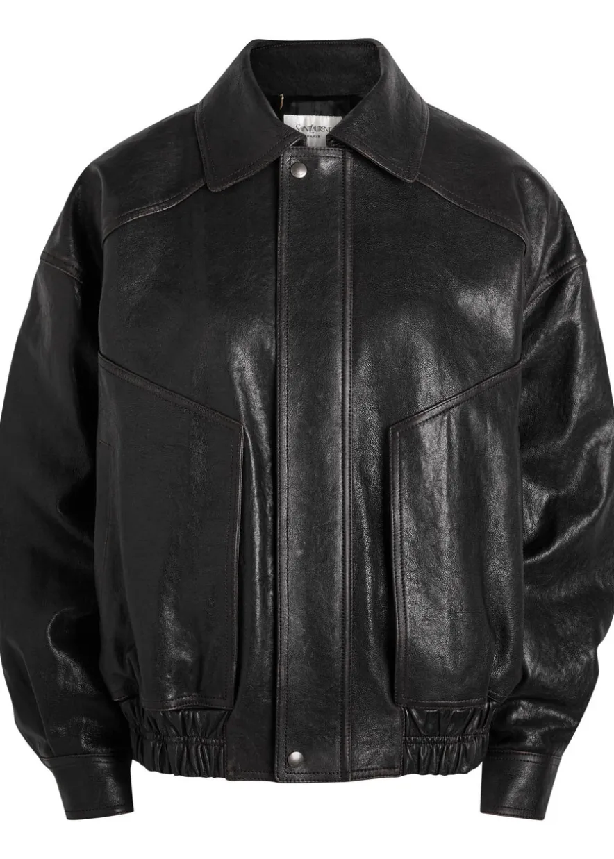 Panelled faded leather jacket
