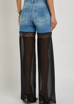 Panelled lace-trim wide-leg jeans