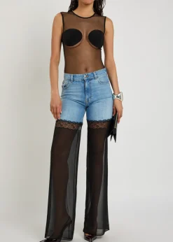 Panelled lace-trim wide-leg jeans