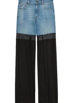 Panelled lace-trim wide-leg jeans