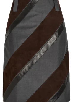 Panelled leather and mohair-blend knee-length skirt