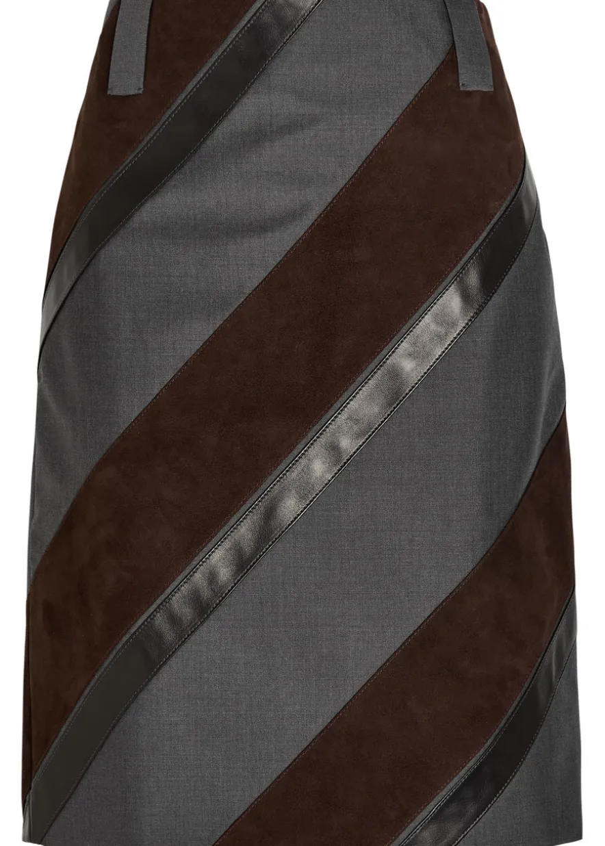 Panelled leather and mohair-blend knee-length skirt