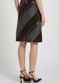 Panelled leather and mohair-blend knee-length skirt