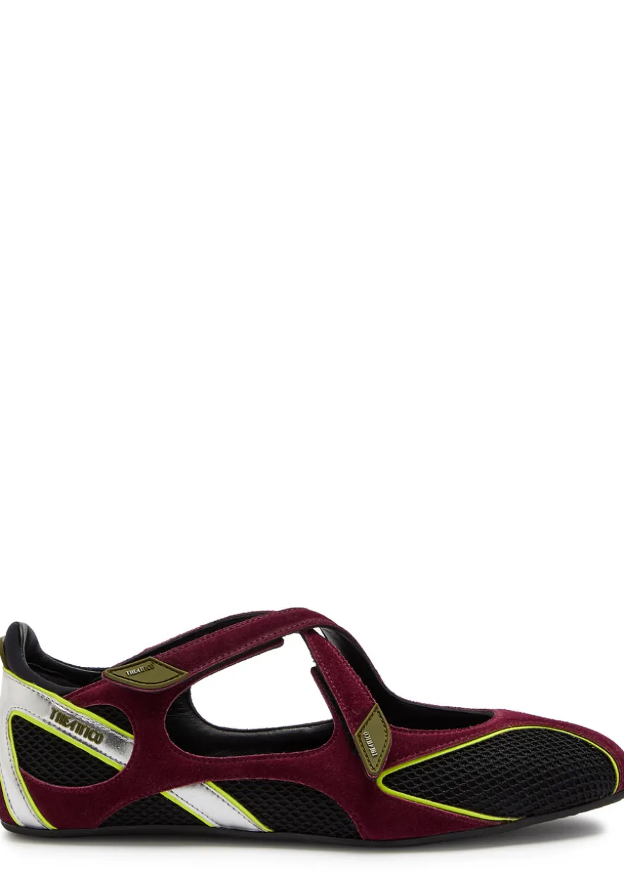 Panelled mesh-knit ballet flats