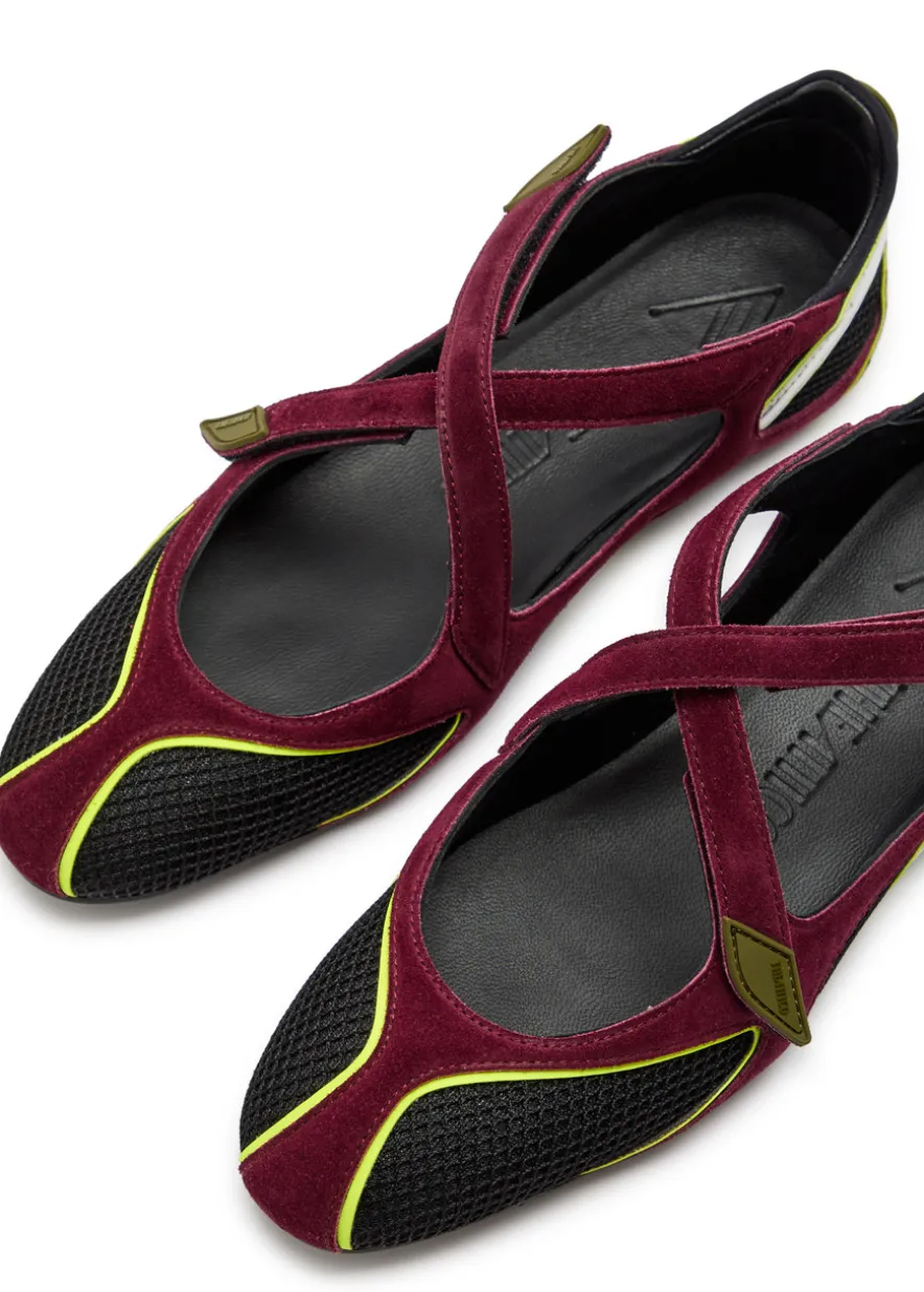 Panelled mesh-knit ballet flats