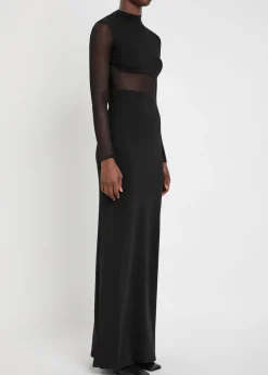 Panelled mesh maxi dress