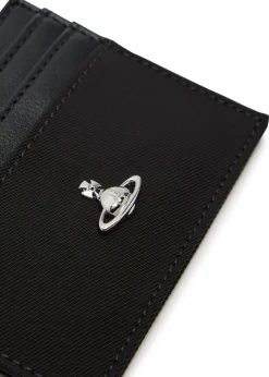 Panelled orb leather and twill card holder