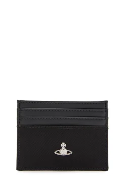 Panelled orb leather and twill card holder
