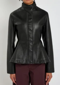 Panelled peplum leather jacket