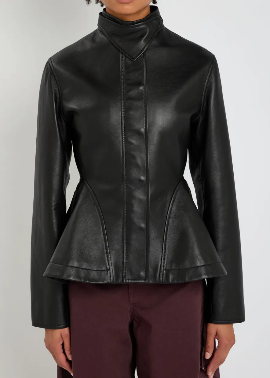 Panelled peplum leather jacket