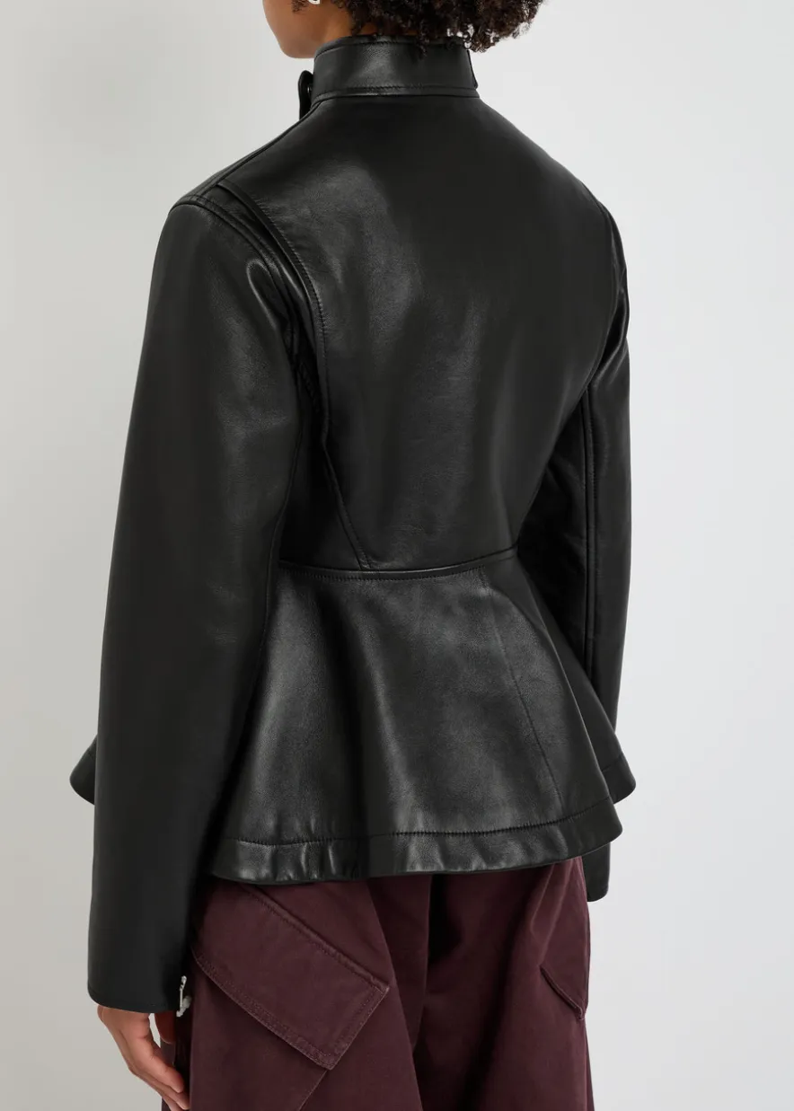 Panelled peplum leather jacket