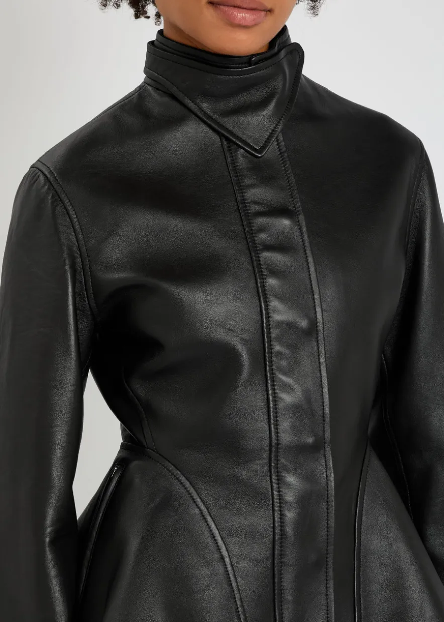 Panelled peplum leather jacket