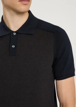 Panelled ribbed silk and cotton-blend polo shirt