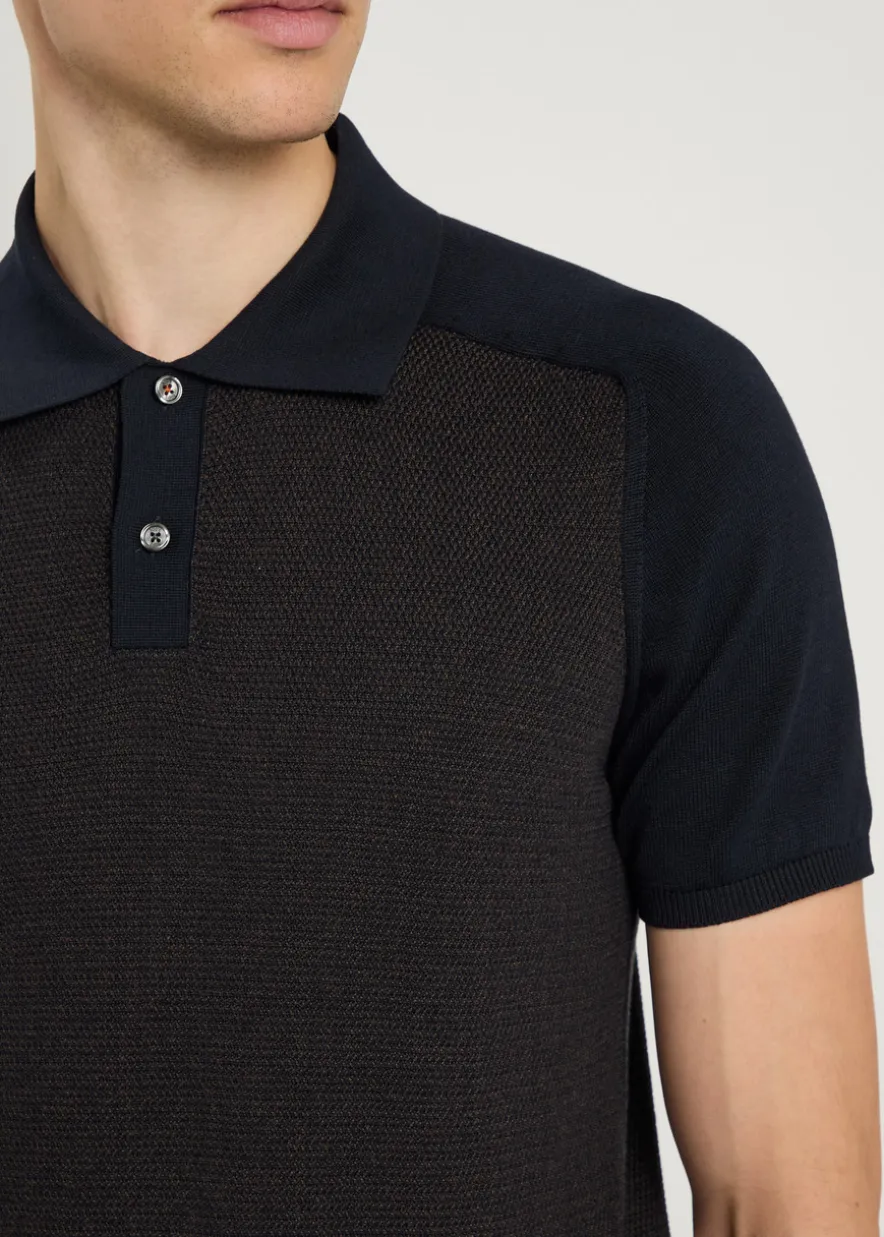 Panelled ribbed silk and cotton-blend polo shirt