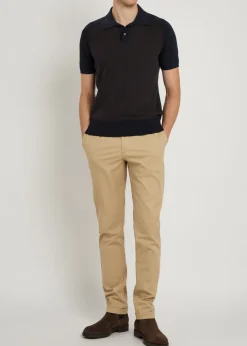 Panelled ribbed silk and cotton-blend polo shirt