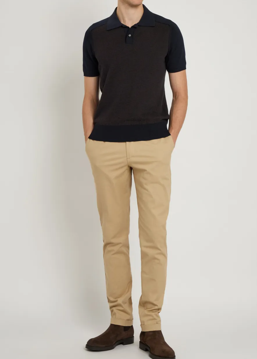 Panelled ribbed silk and cotton-blend polo shirt