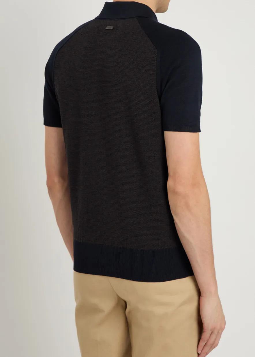 Panelled ribbed silk and cotton-blend polo shirt