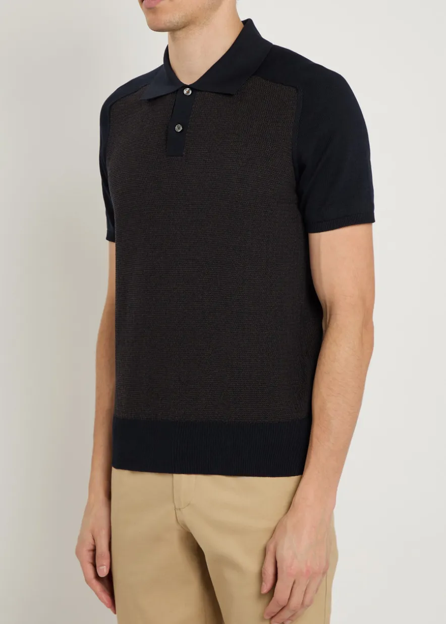 Panelled ribbed silk and cotton-blend polo shirt